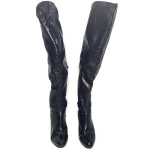 Chinese Laundry Sz 7.5M Womens Over The Knee Black Faux Leather Heeled Boots